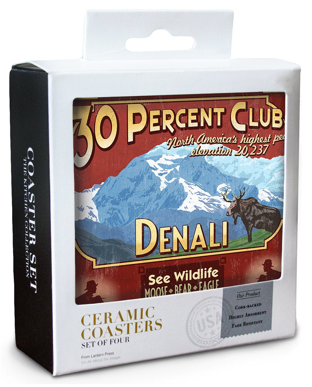 Denali, Alaska, 30% Club Vintage Sign, Lantern Press Artwork, Coaster Set Coasters Lantern Press 