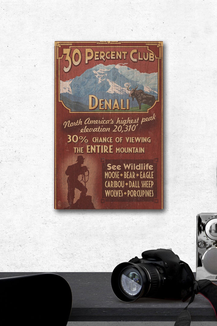 Denali, Alaska, 30% Club Vintage Sign, Lantern Press Artwork, Wood Signs and Postcards Wood Lantern Press 12 x 18 Wood Gallery Print 
