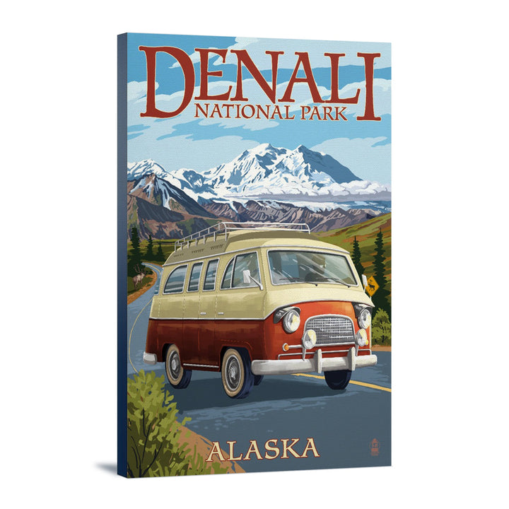 Denali National Park, Alaska, Camper Van, Lantern Press Artwork, Stretched Canvas Canvas Lantern Press 12x18 Stretched Canvas 