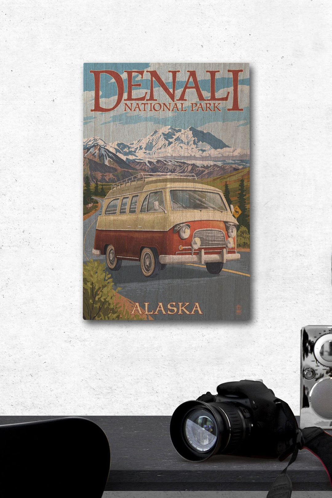 Denali National Park, Alaska, Camper Van, Lantern Press Artwork, Wood Signs and Postcards Wood Lantern Press 12 x 18 Wood Gallery Print 