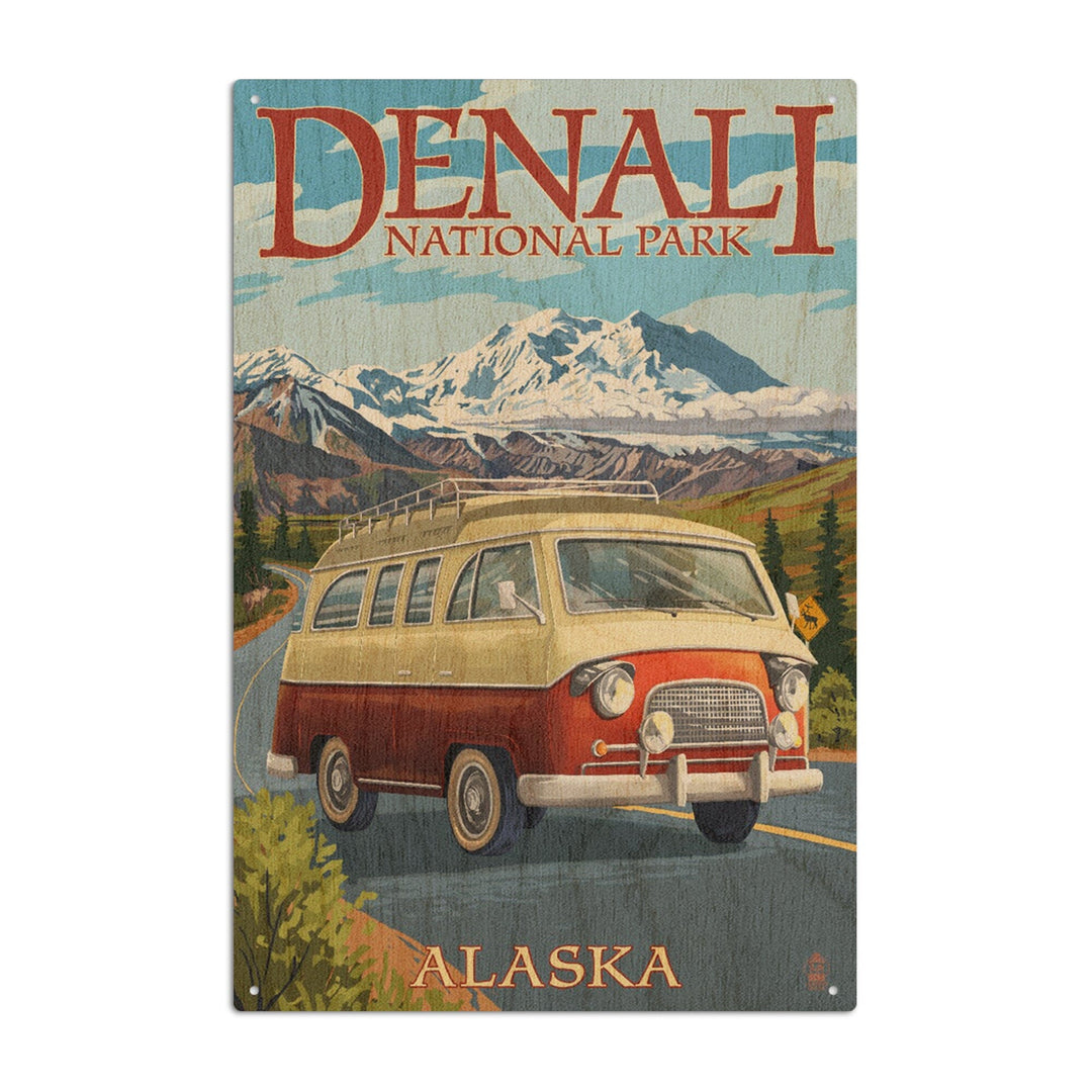 Denali National Park, Alaska, Camper Van, Lantern Press Artwork, Wood Signs and Postcards Wood Lantern Press 6x9 Wood Sign 