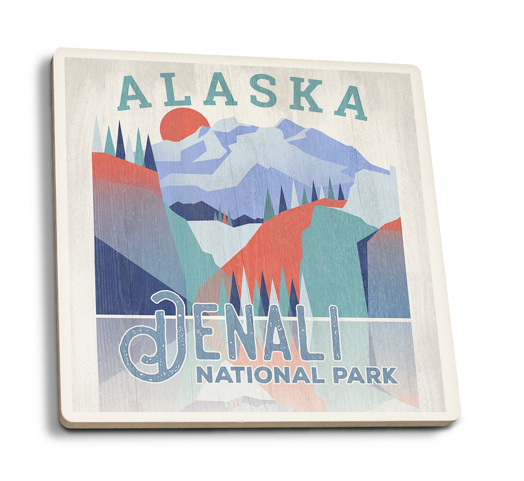 Denali National Park, Alaska, Lantern Press Artwork, Coaster Set Coasters Lantern Press 