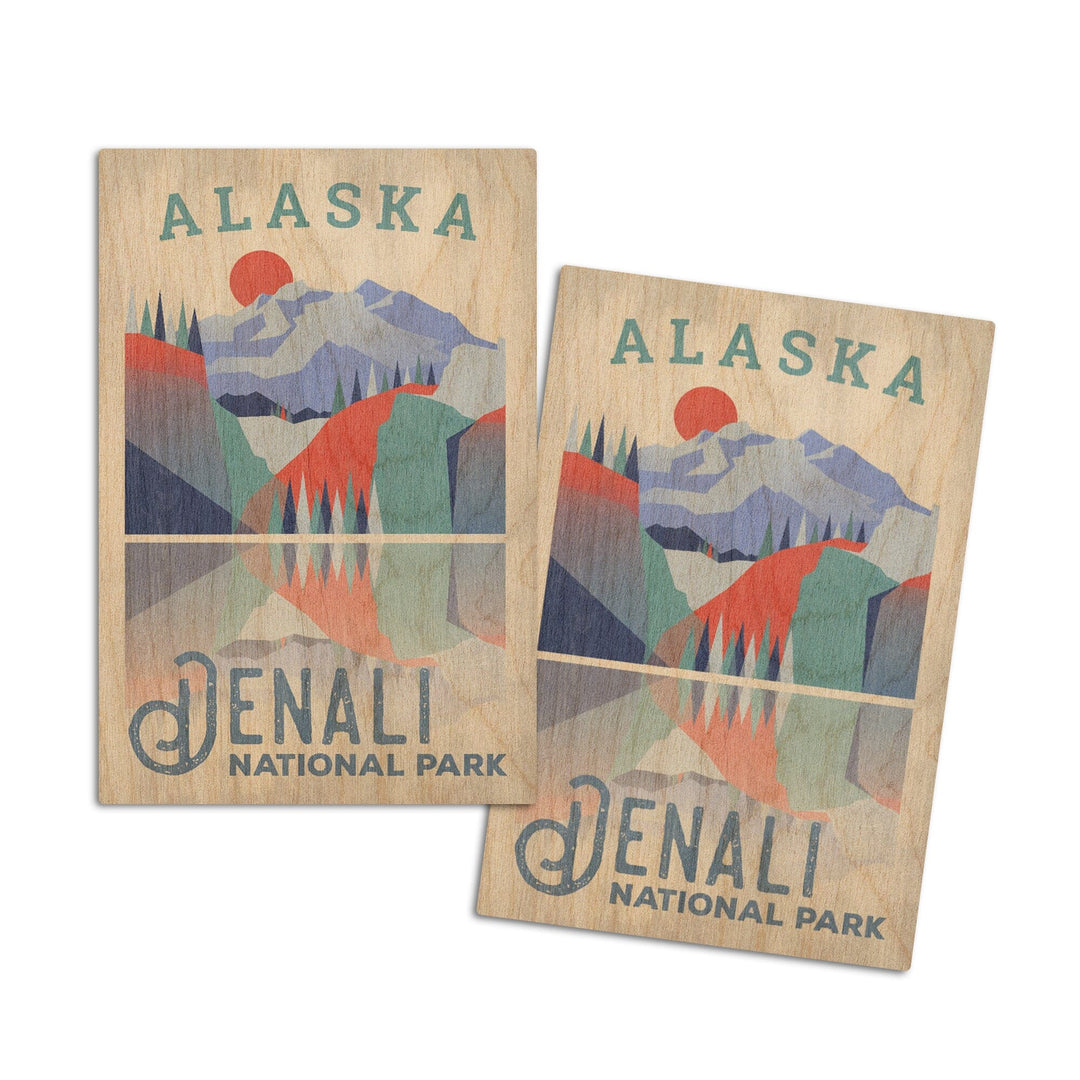 Denali National Park, Alaska, Lantern Press Artwork, Wood Signs and Postcards Wood Lantern Press 4x6 Wood Postcard Set 