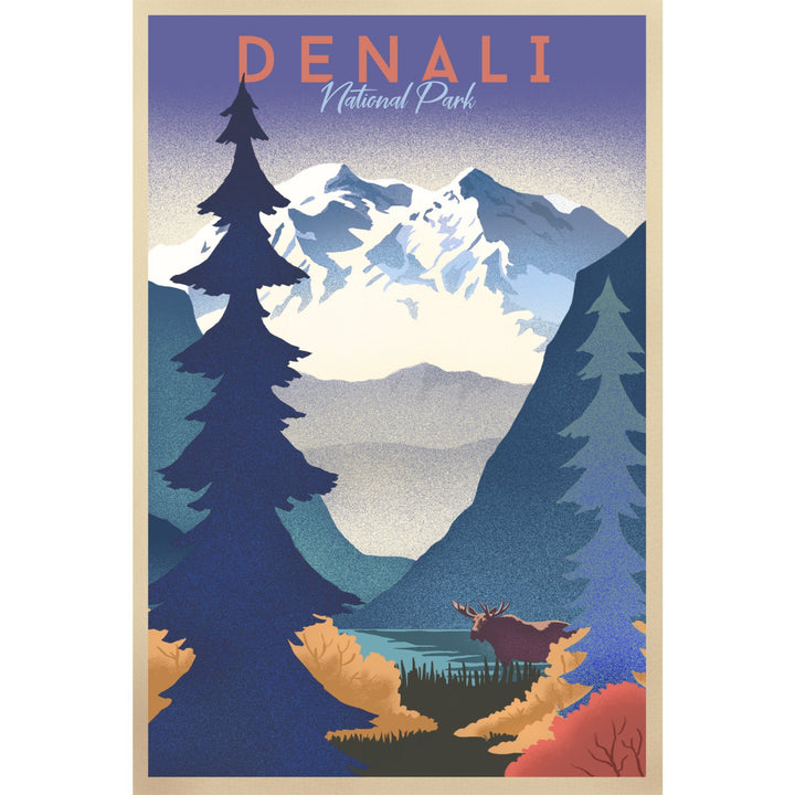 Denali National Park, Alaska, Mountain Scene, Lithograph, Lantern Press Artwork, Stretched Canvas Canvas Lantern Press 