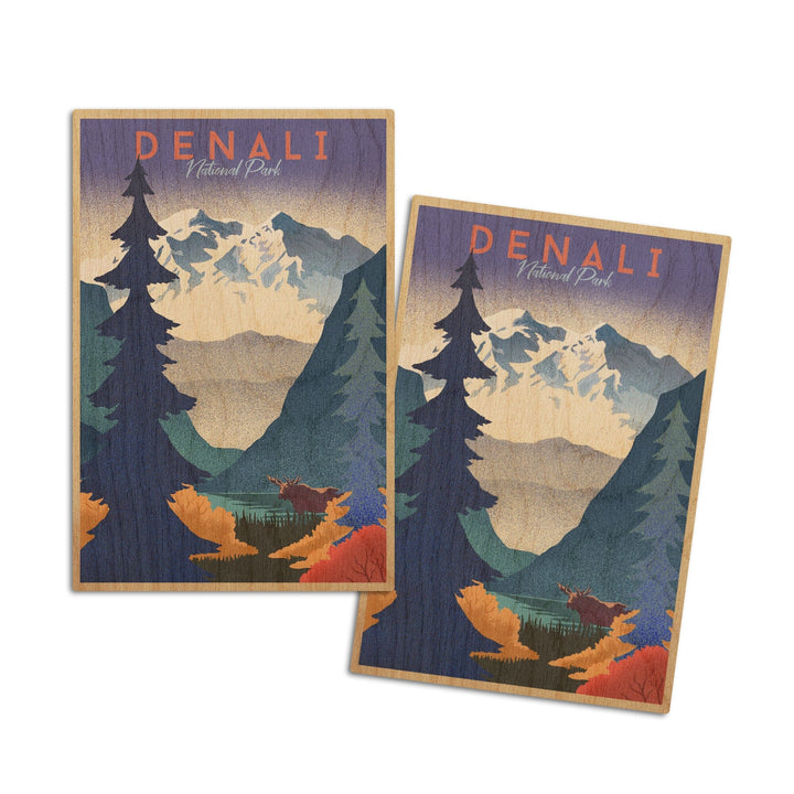 Denali National Park, Alaska, Mountain Scene, Lithograph, Lantern Press Artwork, Wood Signs and Postcards - Lantern Press