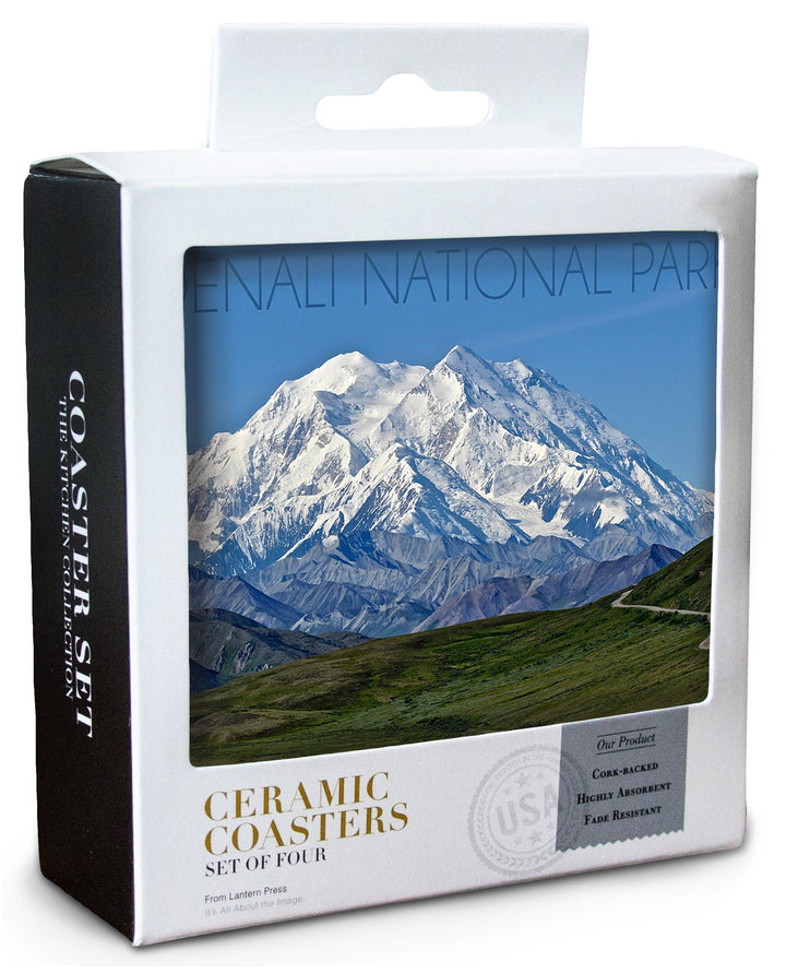 Denali National Park, Alaska, Mountain View, Lantern Press Photography, Coaster Set Coasters Lantern Press 