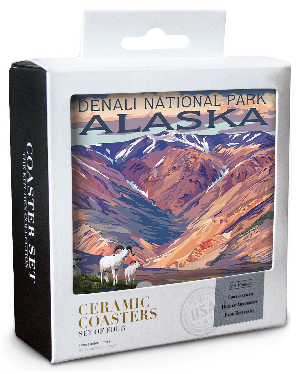 Denali National Park, Alaska, Polychrome Pass, Painterly National Park Series, Lantern Press Artwork, Coaster Set Coasters Lantern Press 