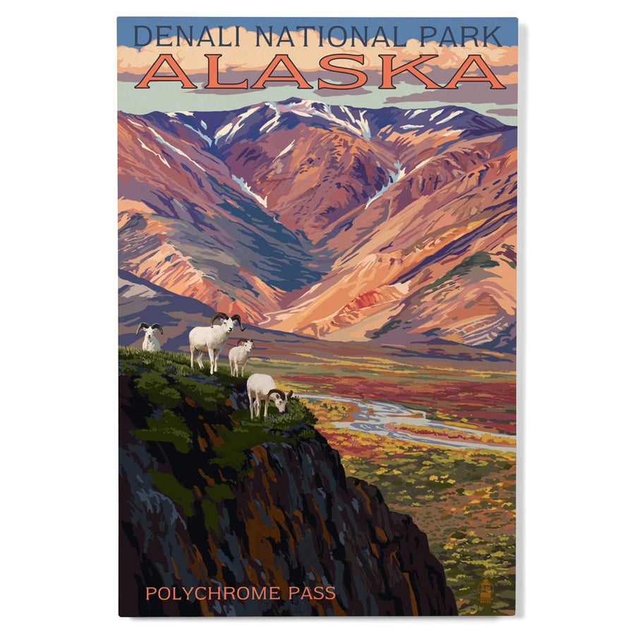 Denali National Park, Alaska, Polychrome Pass, Painterly National Park Series, Lantern Press Artwork, Wood Signs and Postcards Wood Lantern Press 