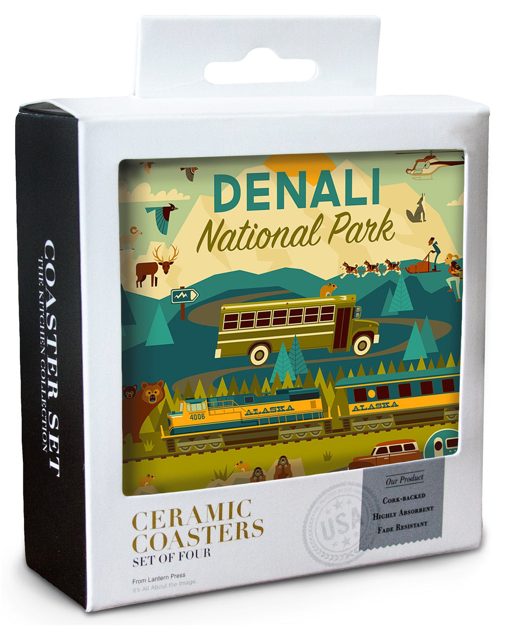 Denali National Park, Geometric National Park Series, Lantern Press Artwork, Coaster Set Coasters Lantern Press 