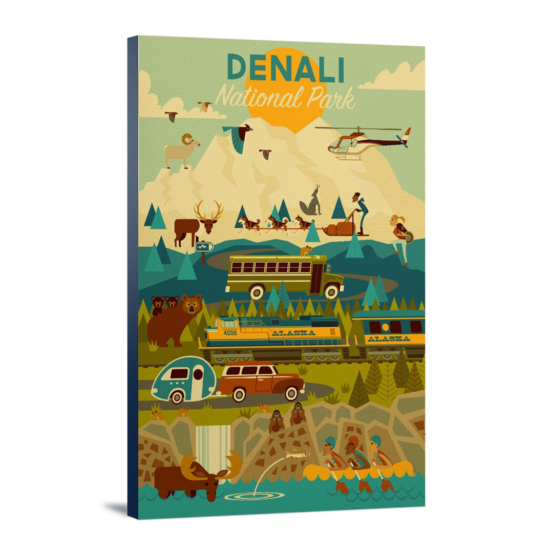 Denali National Park, Geometric National Park Series, Lantern Press Artwork, Stretched Canvas Canvas Lantern Press 12x18 Stretched Canvas 