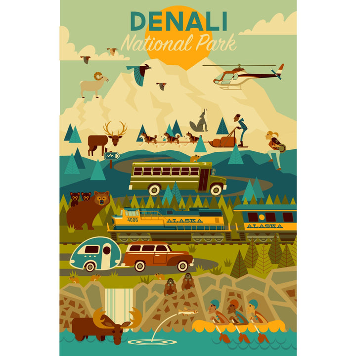 Denali National Park, Geometric National Park Series, Lantern Press Artwork, Stretched Canvas Canvas Lantern Press 