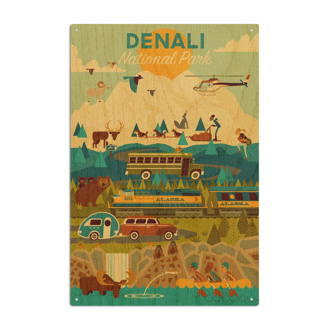 Denali National Park, Geometric National Park Series, Lantern Press Artwork, Wood Signs and Postcards Wood Lantern Press 10 x 15 Wood Sign 