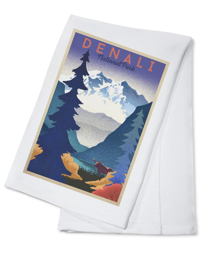 Denali National Park, Mountain Scene, Lithograph, Lantern Press Artwork, Towels and Aprons Kitchen Lantern Press Cotton Towel 
