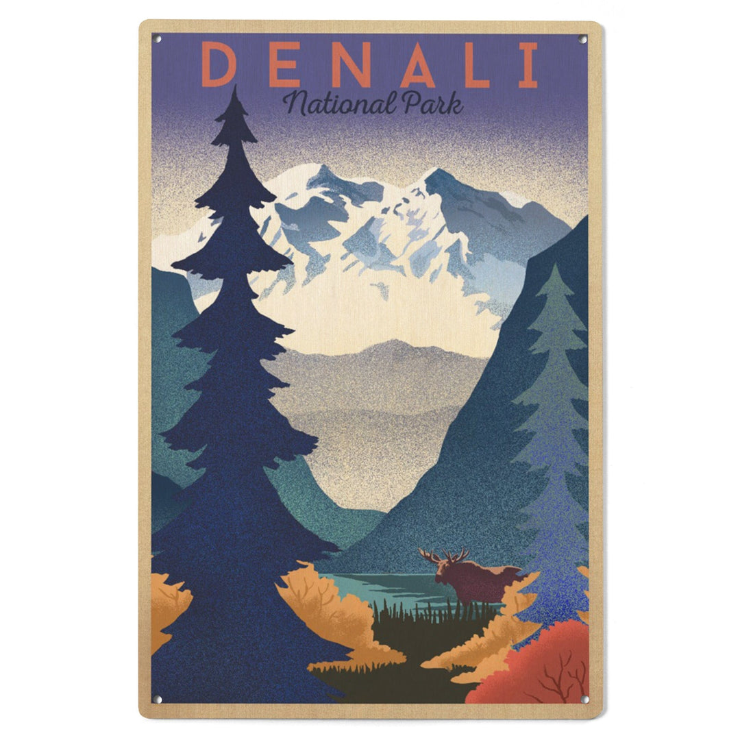 Denali National Park, Mountain Scene, Lithograph, Lantern Press Artwork, Wood Signs and Postcards Wood Lantern Press 
