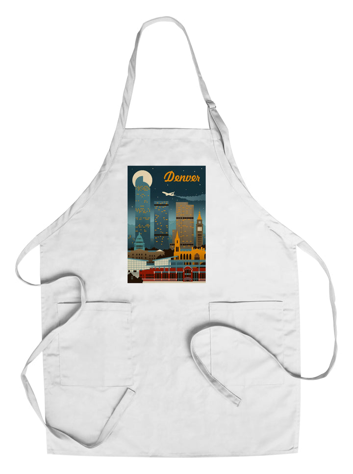 Denver, Colorado, Retro Skyline Classic Series, Towels and Aprons Kitchen Lantern Press Chef's Apron 