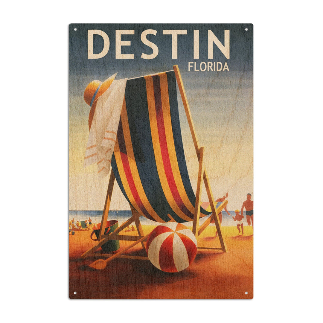Destin, Florida, Beach Chair & Ball, Lantern Press Artwork, Wood Signs and Postcards Wood Lantern Press 10 x 15 Wood Sign 