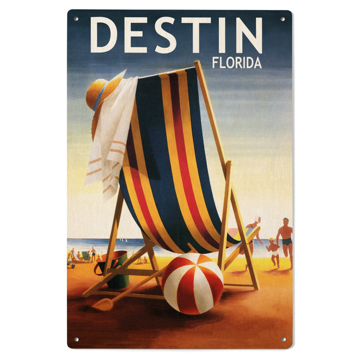 Destin, Florida, Beach Chair & Ball, Lantern Press Artwork, Wood Signs and Postcards Wood Lantern Press 