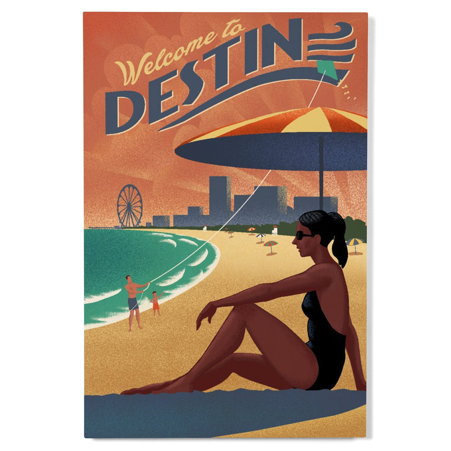 Destin, Florida, Beach Scene, Litho, Lantern Press Artwork, Wood Signs and Postcards Wood Lantern Press 