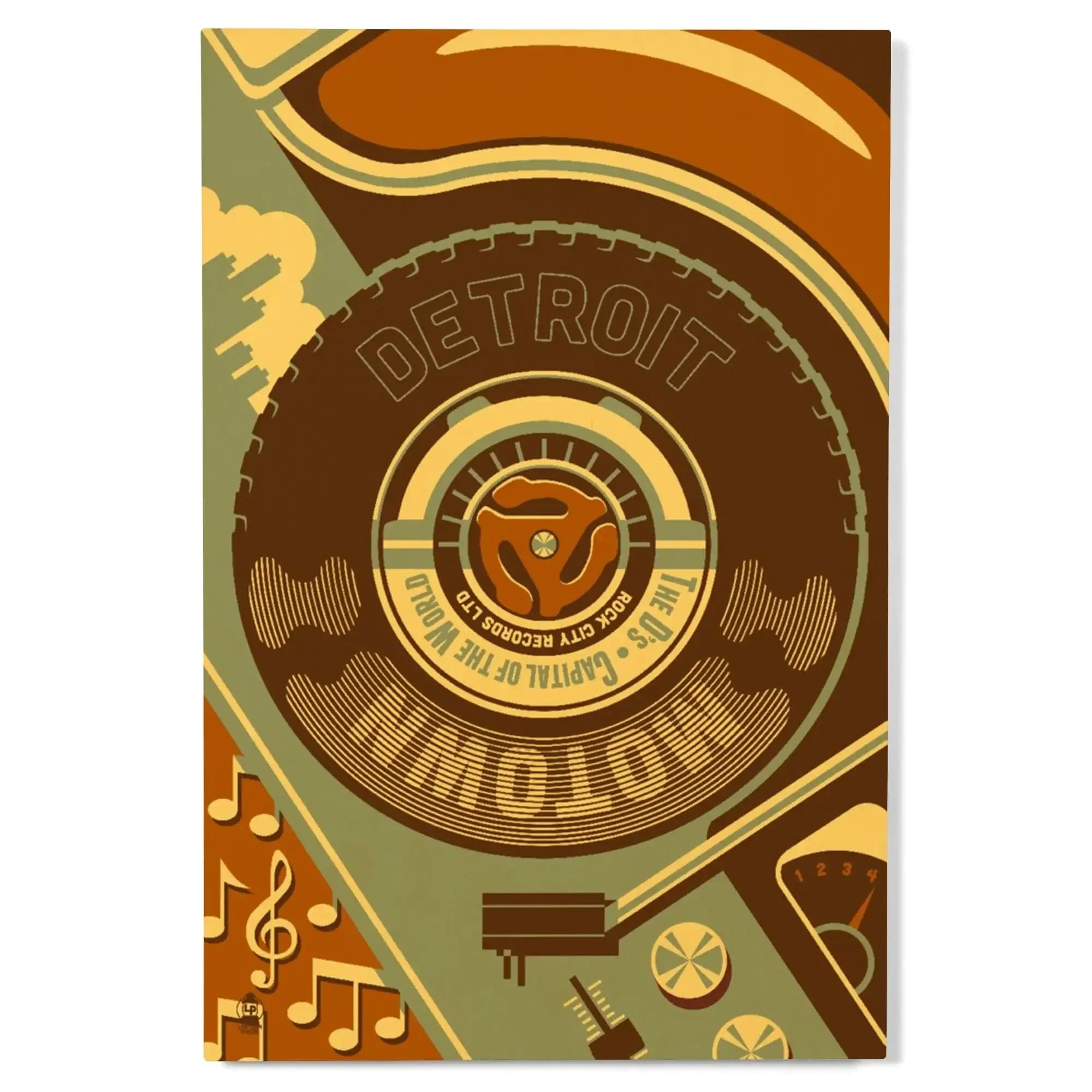 Detroit, Michigan, Motown & Motor City, Lantern Press Artwork, Wood Si
