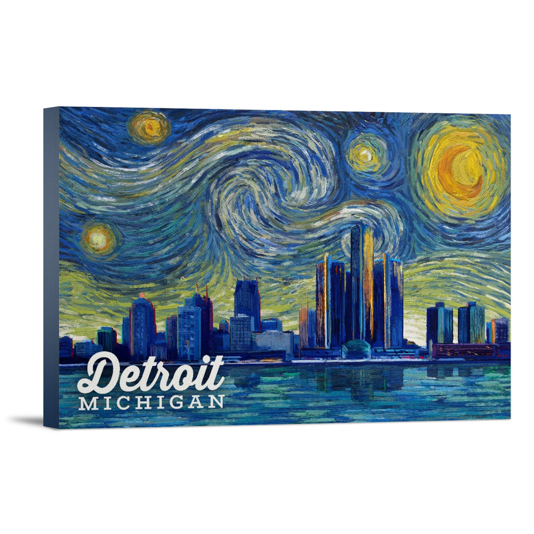Detroit, Michigan, Starry Night Series, Lantern Press Artwork, Stretched Canvas Canvas Lantern Press 12x18 Stretched Canvas 