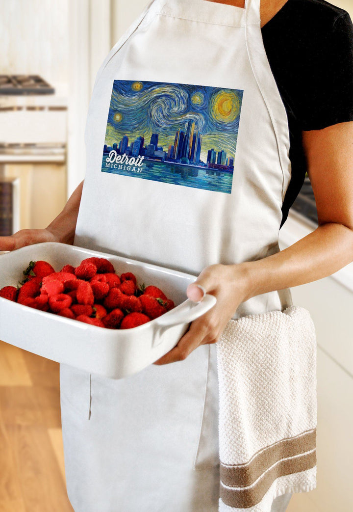 Detroit, Michigan, Starry Night Series, Lantern Press Artwork, Towels and Aprons Kitchen Lantern Press 