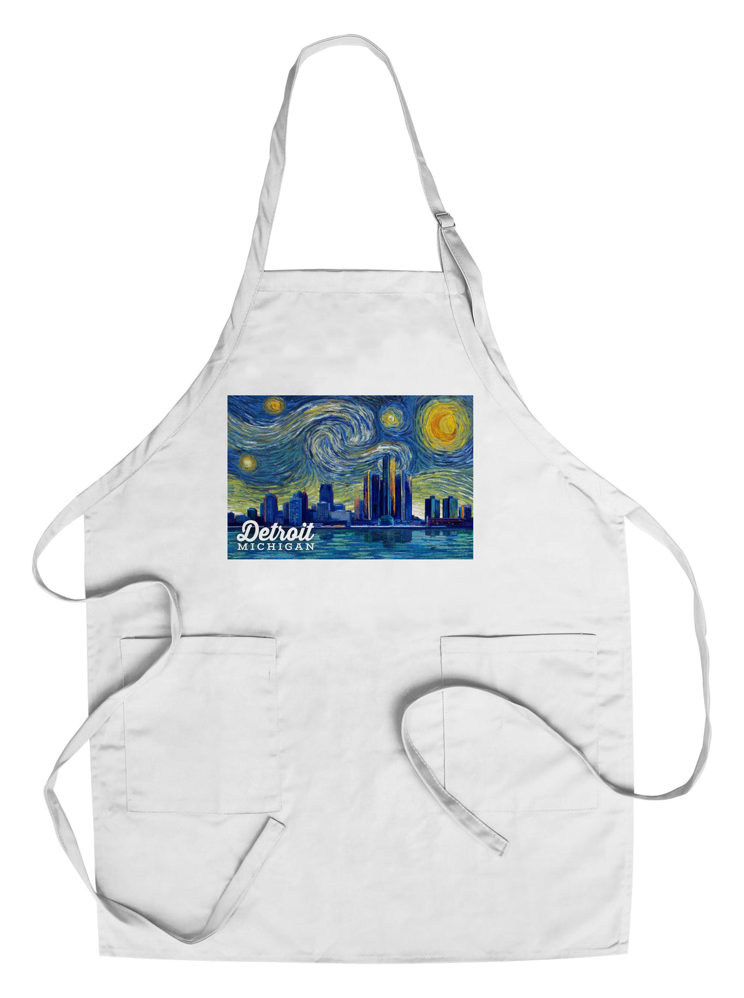 Detroit, Michigan, Starry Night Series, Lantern Press Artwork, Towels and Aprons Kitchen Lantern Press Chef's Apron 