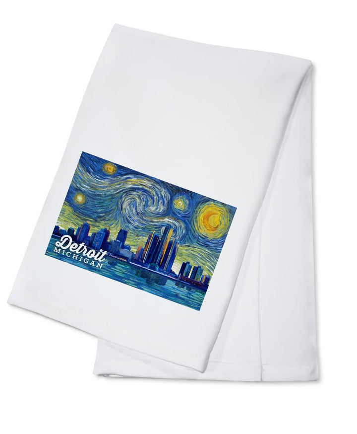 Detroit, Michigan, Starry Night Series, Lantern Press Artwork, Towels and Aprons Kitchen Lantern Press Cotton Towel 