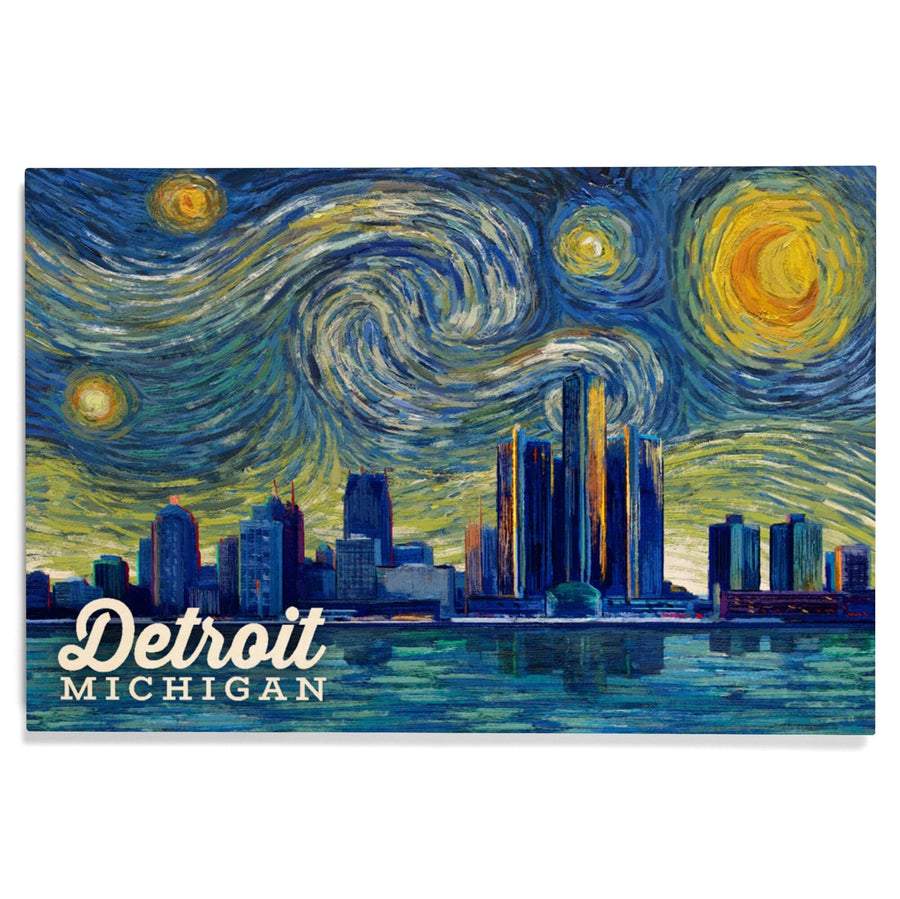 Detroit, Michigan, Starry Night Series, Lantern Press Artwork, Wood Signs and Postcards Wood Lantern Press 