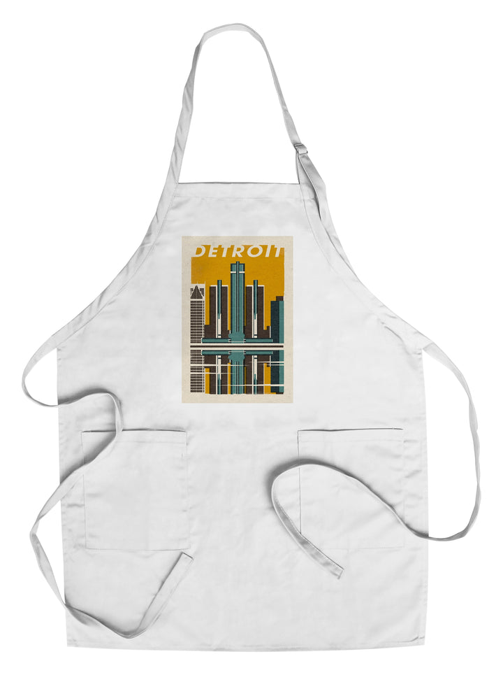 Detroit, Michigan, Woodblock, Lantern Press Artwork, Towels and Aprons Kitchen Lantern Press Chef's Apron 