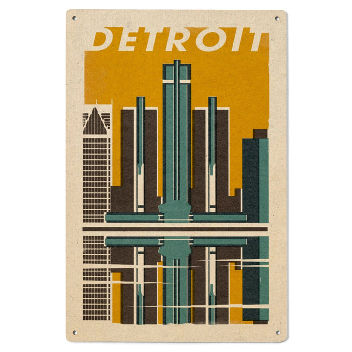 Detroit, Michigan, Woodblock, Lantern Press Artwork, Wood Signs and Postcards Wood Lantern Press 