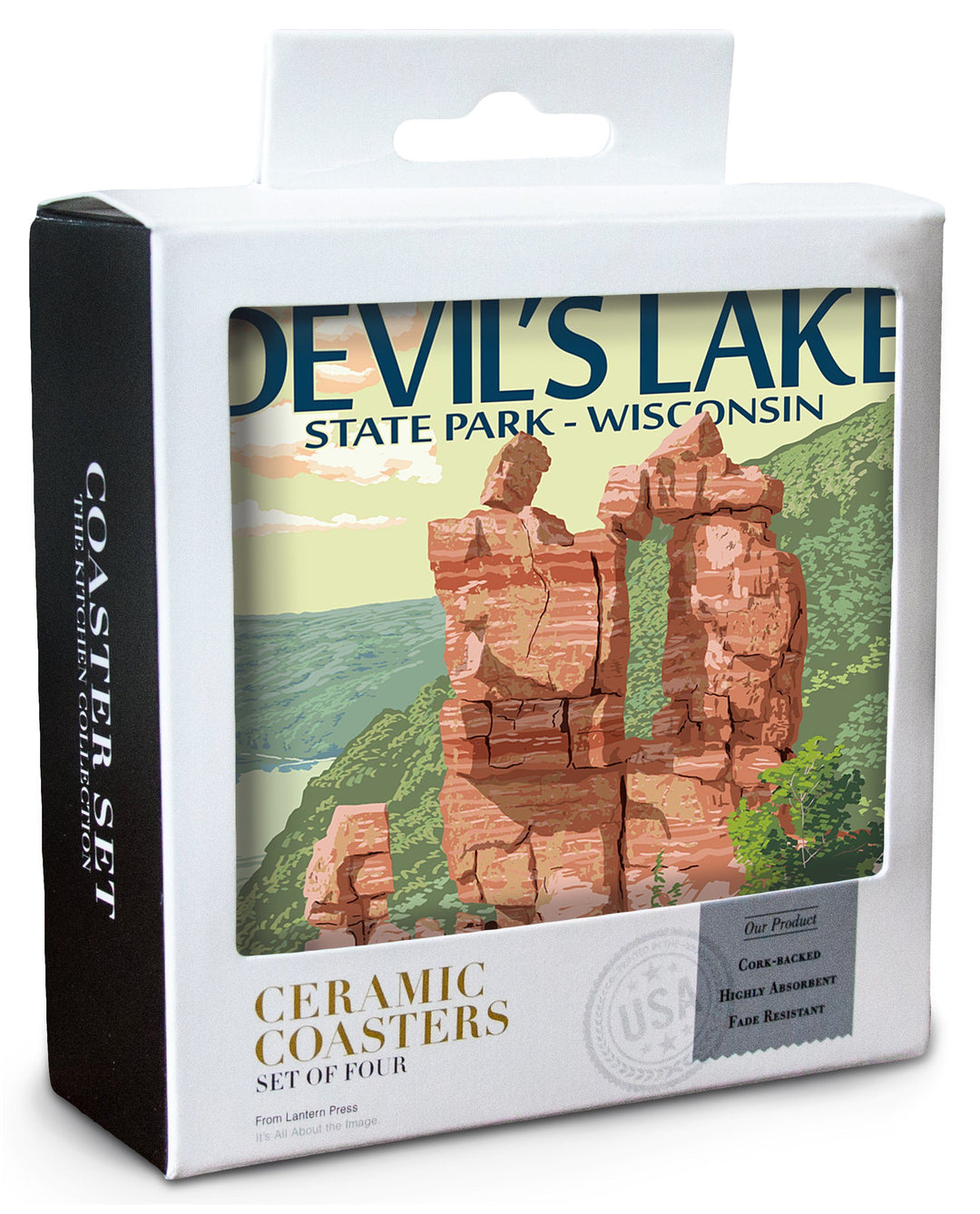 Devil's Lake Park, Wisconsin, Devil's Doorway, Lantern Press Artwork, Coaster Set Coasters Lantern Press 