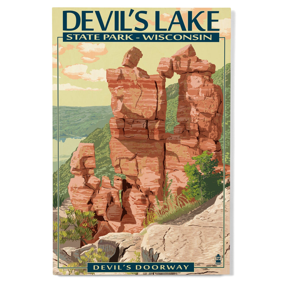 Devil's Lake Park, Wisconsin, Devil's Doorway, Lantern Press Artwork, Wood Signs and Postcards Wood Lantern Press 