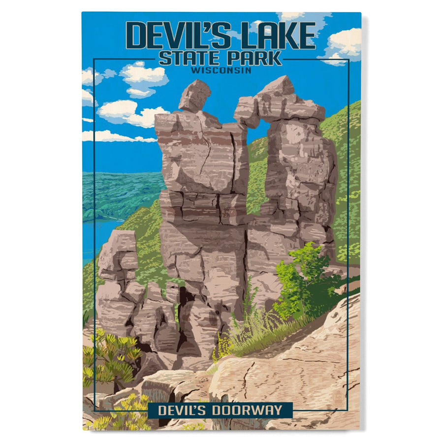 Devil's Lake State Park, Wisconsin, Devil's Doorway, Lantern Press Artwork, Wood Signs and Postcards Wood Lantern Press 