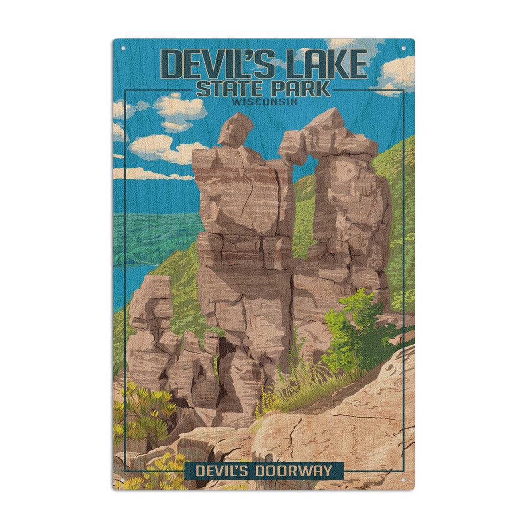Devil's Lake State Park, Wisconsin, Devil's Doorway, Lantern Press Artwork, Wood Signs and Postcards Wood Lantern Press 6x9 Wood Sign 