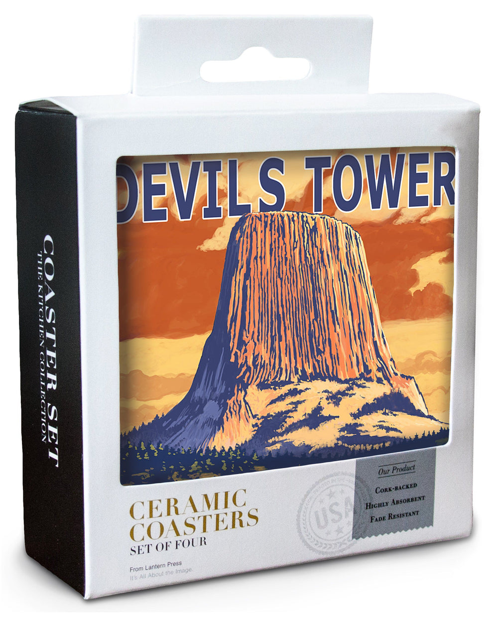 Devils Tower, Wyoming, Lantern Press Artwork, Coaster Set Coasters Lantern Press 