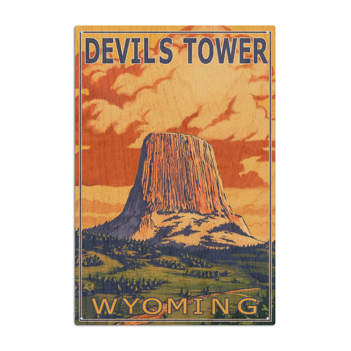 Devils Tower, Wyoming, Lantern Press Artwork, Wood Signs and Postcards Wood Lantern Press 10 x 15 Wood Sign 