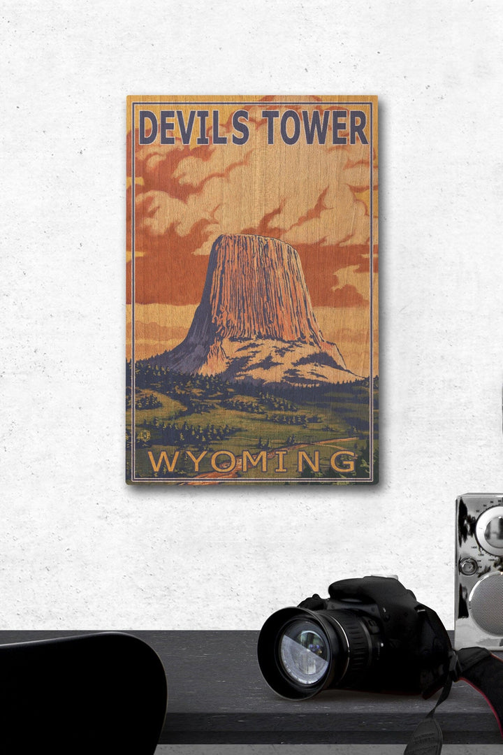 Devils Tower, Wyoming, Lantern Press Artwork, Wood Signs and Postcards Wood Lantern Press 12 x 18 Wood Gallery Print 