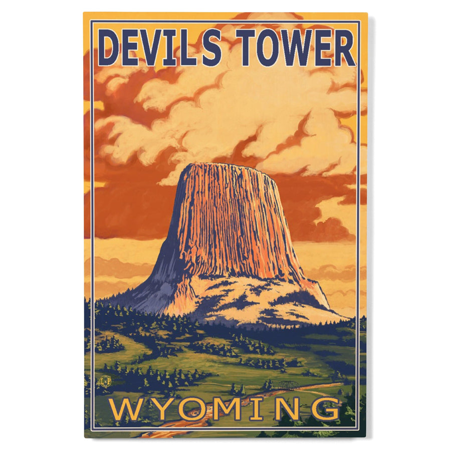 Devils Tower, Wyoming, Lantern Press Artwork, Wood Signs and Postcards Wood Lantern Press 