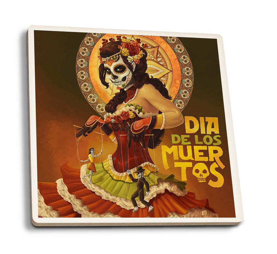 Dia De Los Muertos Marionettes, Day of the Dead, Lantern Press Artwork, Coaster Set Coasters Lantern Press 