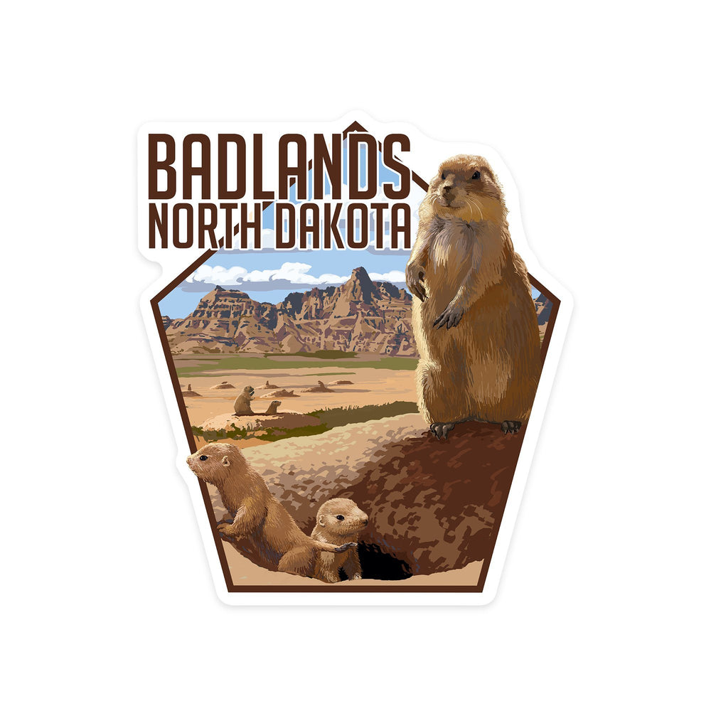 Die-Cut Stickers (Badlands, North Dakota, Prairie Dogs, Contour, Lantern Press Artwork) Lifestyle-Sticker Lantern Press Large 