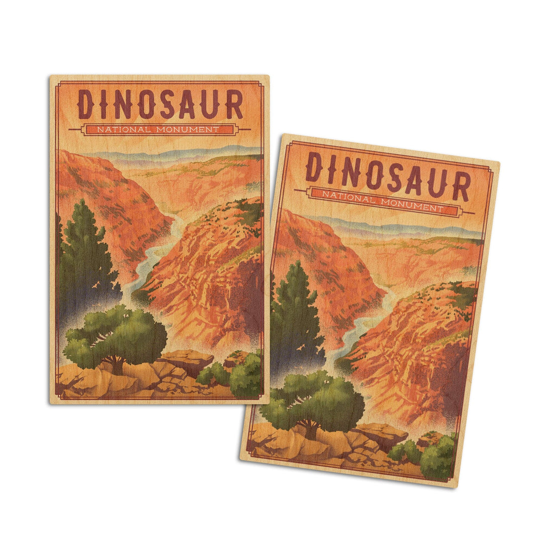 Dinosaur National Monument, Colorado, Lithograph, Lantern Press Artwork, Wood Signs and Postcards Wood Lantern Press 4x6 Wood Postcard Set 