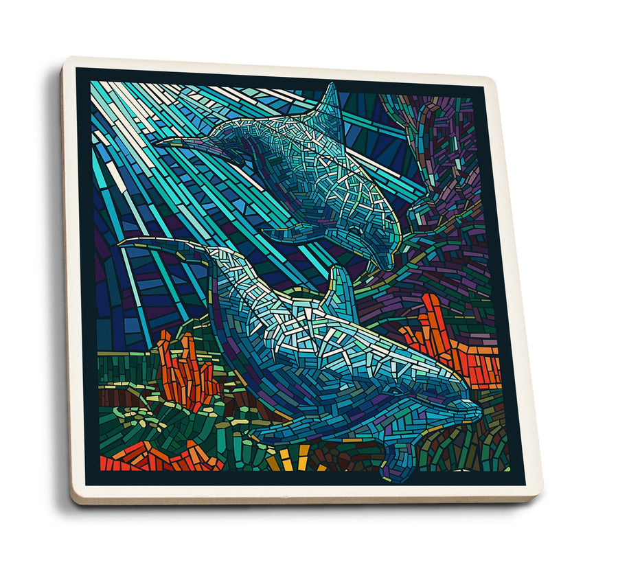 Dolphin, Paper Mosaic, Lantern Press Poster, Coaster Set Coasters Lantern Press 