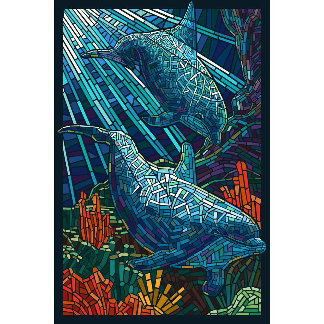 Dolphin, Paper Mosaic, Lantern Press Poster, Stretched Canvas Canvas Lantern Press 