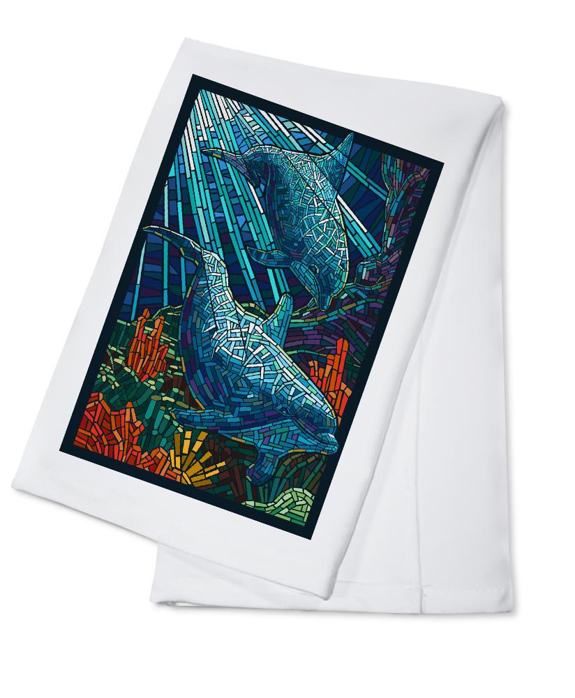 Dolphin, Paper Mosaic, Lantern Press Poster, Towels and Aprons Kitchen Lantern Press Cotton Towel 