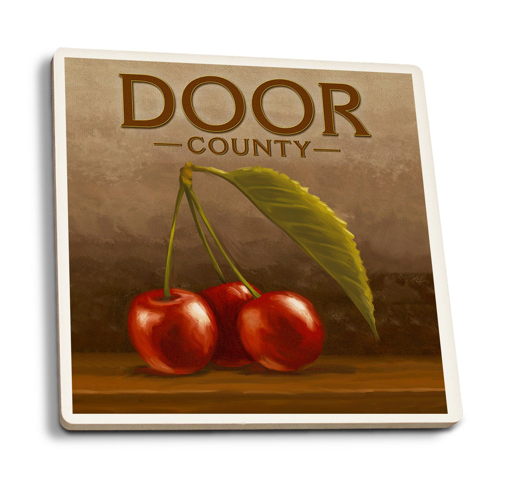 Door County, Wisconsin, Cherries, Oil Painting, Lantern Press Artwork, Coaster Set Coasters Lantern Press 