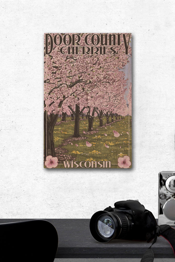 Door County, Wisconsin, Cherry Blossoms, Lantern Press Artwork, Wood Signs and Postcards Wood Lantern Press 12 x 18 Wood Gallery Print 