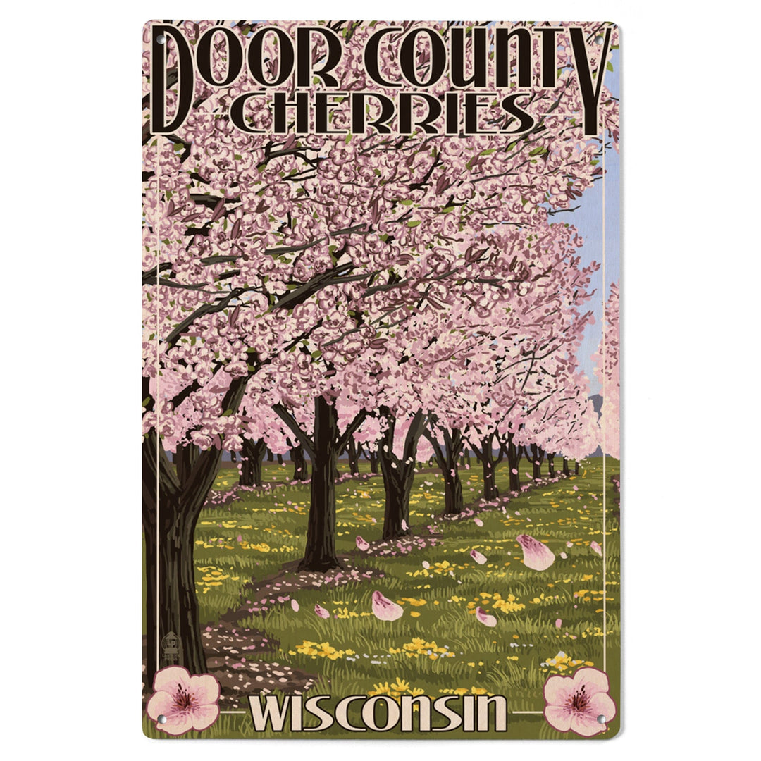 Door County, Wisconsin, Cherry Blossoms, Lantern Press Artwork, Wood Signs and Postcards Wood Lantern Press 