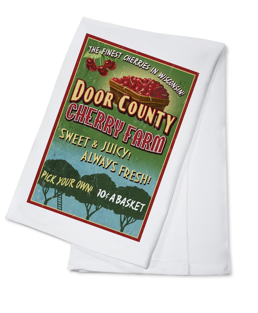 Door County, Wisconsin, Cherry Vintage Sign, Lantern Press Artwork, Towels and Aprons Kitchen Lantern Press Cotton Towel 
