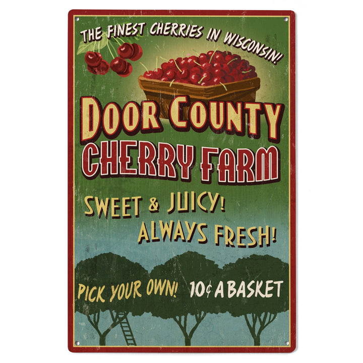 Door County, Wisconsin, Cherry Vintage Sign, Lantern Press Artwork, Wood Signs and Postcards Wood Lantern Press 