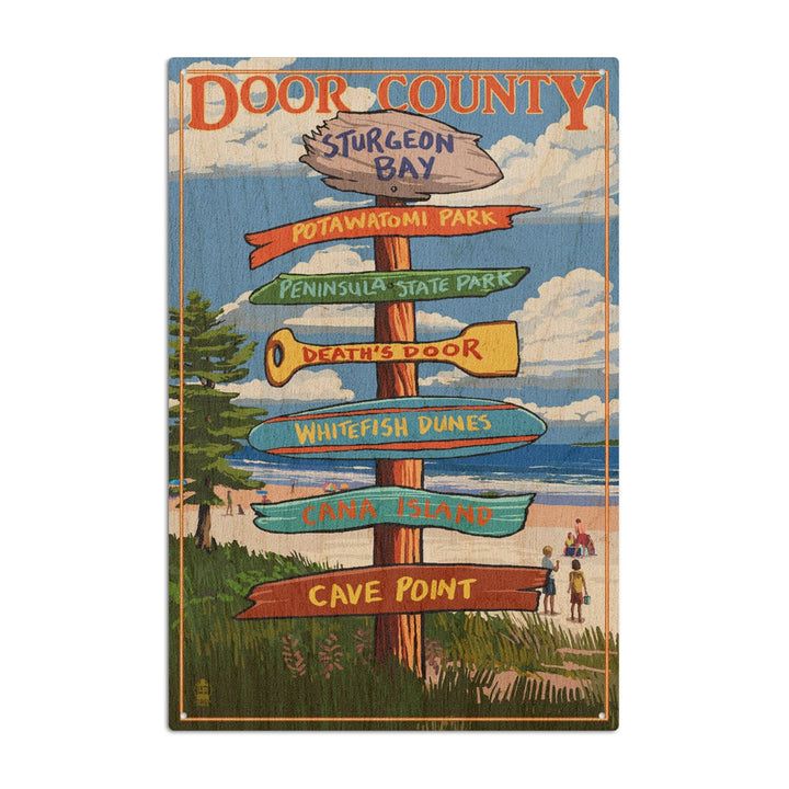 Door County, Wisconsin, Destination Signpost, Lantern Press Artwork, Wood Signs and Postcards Wood Lantern Press 10 x 15 Wood Sign 